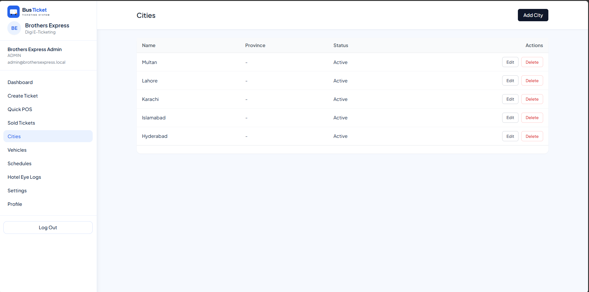 Branch and counter management screen