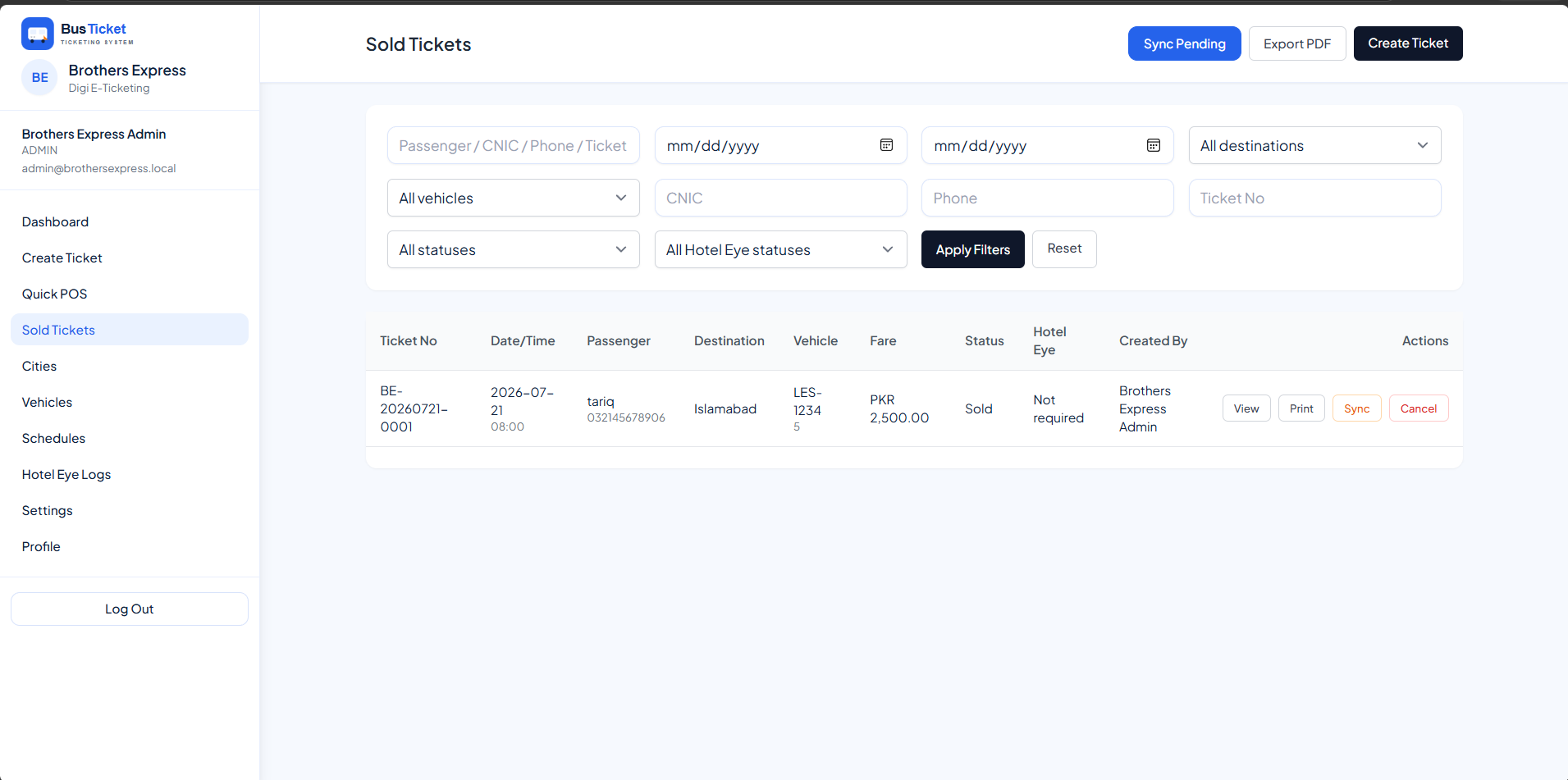 Finance and operational reporting screen