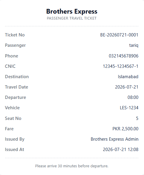Passenger ticket and manifest record screen