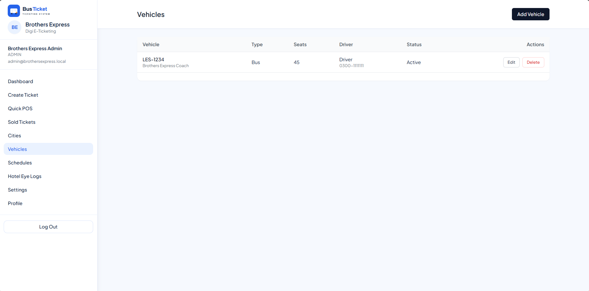 Fleet and vehicle management screen